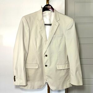 Men's Cream Light Tan 2 Button Cotton Blazer Academia Officecore Preppy Size 42